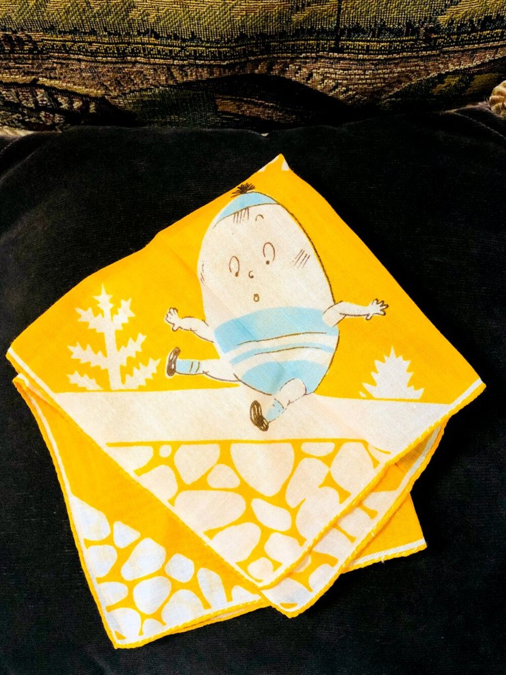 Humpty Dumpty Handkerchief / Scarf Vintage 1960s All Cotton Hair Accessory